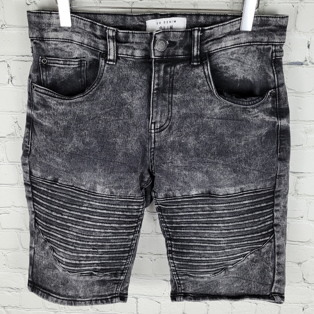 URBAN HERITAGE | stone/ acid wash stretch moto shorts